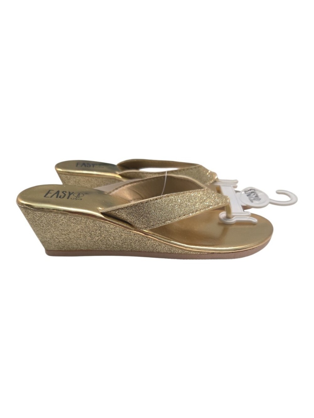 Easy USA Gold Glitter Wedge Flip Flops Sandals Womens Size 7 NWT